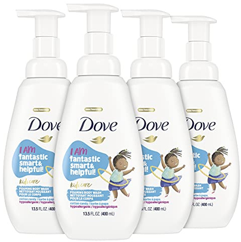 Dove Foaming Body Wash 4 Count For Kids Cotton Candy Hypoallergenic Skin Care, 13.5 Fl Oz