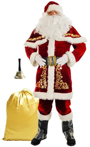 ACH Santa Suit for Men Santa Claus Costume Adult 12pcs Professional Deluxe Velvet Santa Outfit Christmas Holiday Party Cosplay Set 2XL