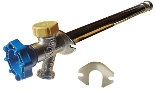 Tuyau d'arrosage fileté – Anti-siphon et anti-gel – 25,4 cm de long – Raccord 1,27 cm x 1,9 cm avec robinet à boisseau sphérique – Poignée bleue