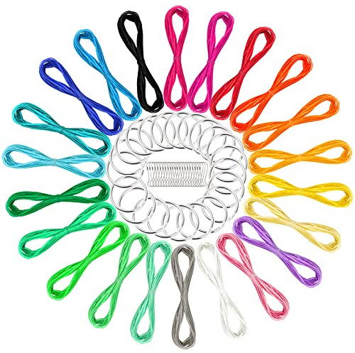 Cinvo 22 colori stringa Gimp corda di plastica stringa cordino cordicella Craft Kit con 22 ganci a scatto e 22 portachiavi per braccialetti Scoubidou fai da te creazione di gioielli