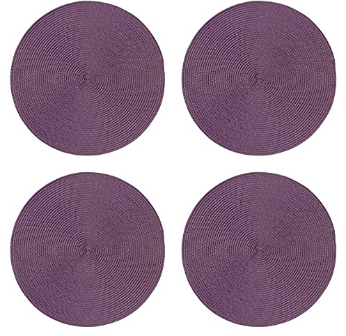 Tischset 4er Set rund 35 cm Aubergine Platzset geflochtene Optik Untersetzer abwaschbar Platzdeckchen Tischuntersetzer wasserabweisend pflegeleicht Esszimmer