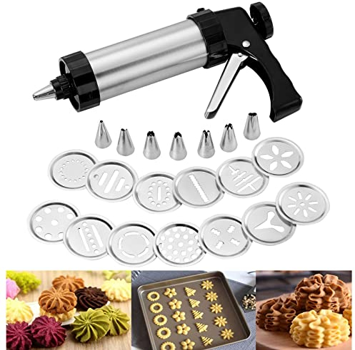 Presse à pâtisserie, seringue à pâtisserie en acier inoxydable, kit de décoration, machine à glaçage, pour gâteaux, biscuits, bricolage, 13 pochoirs, 8 douilles