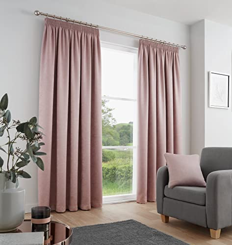 Fusion - Galaxy - Pair of Dim-out Pencil Pleat Curtains - 46 Width x 72 Drop (117 x 183cm) in Blush