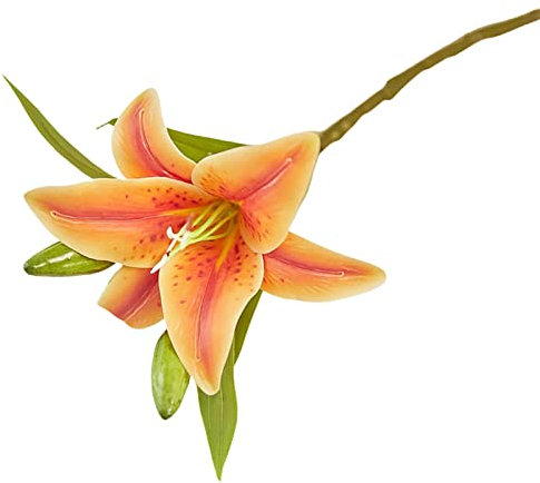 Bodhi2000 1 fleur de lys artificielles en soie avec longue tige, fleur artificielle en plastique pour la maison, le bureau, le jardin - Orange