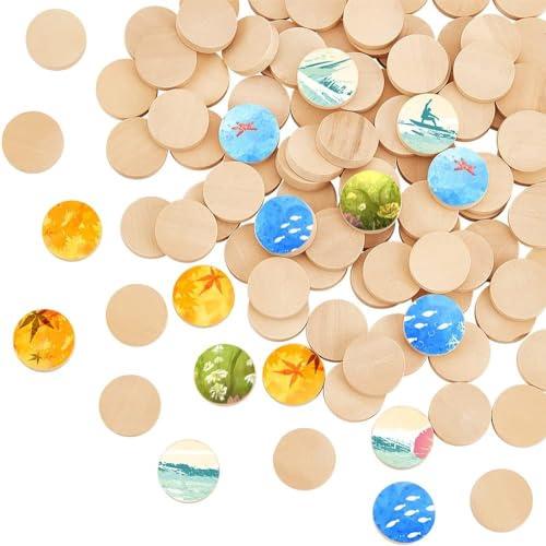OLYCRAFT 120Pcs 0.8 Inch Natural Beech Wood Slices - Unfinished Round Wood Discs For DIY Crafts & Christmas Decoration