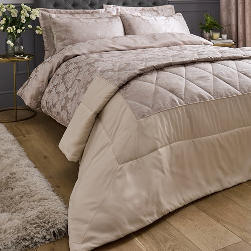 Catherine Lansfield Damask Jacquard 240x260cm Bedspread Champagne Gold