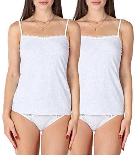 Bellivalini Damen Unterhemd aus Baumwolle mit Spitze BLV50-221 (2er-Pack: Melange, M)