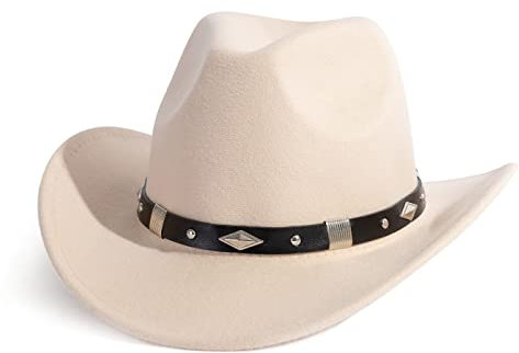 Gossifan Cowboy-Hut für Damen und Herren, Fedora-Hut mit Gürtel, B-black Gürtel, Beige, Medium