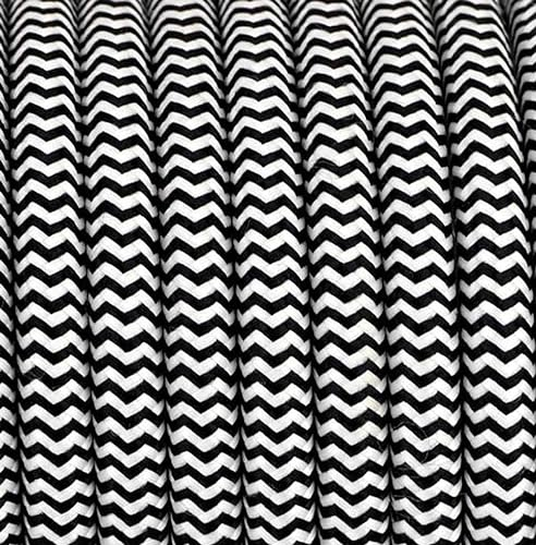 1,2 mètres 3 - fils Câble textile fil électrique tissu rond 3x0,75 3G0,75 zèbré tigré noir et blanc 40