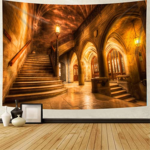 Simsant Castle Night Tapisserie The Dark Castle Palace Fantasy Medieval Town Wall Hangings Tapestry for Men Bedroom Castle Tapestries for Living Room Office Dorm Man Cave Background 203.2 cmx152.4 cm