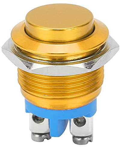 Interrupteur à Bouton-Poussoir en Métal, 220V 16mm Étanche en Acier Inoxydable Rond Auto-Réinitialisation Normalement Ouvert Interrupteur à Bouton-Poussoir à Tête Haute(Jaune)