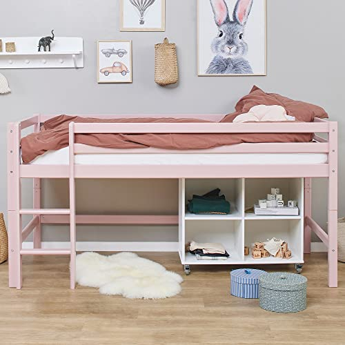 Hoppekids ECO Dream Kinder Hochbett 90x200 mit Lattenrost | Blasses Rosa Massivholz | Holz Bett für Mädchen und Jungen