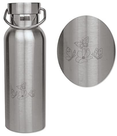 Lutz Mauder Edelstahl Trinkflasche, Kinder und Erwachsene, Schmetterling Gravur von TapirElla, Premium Trinkflasche mit großer Trinköffnung