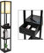 YU YUSING Stehlampe mit Holzregal 2 USB-Ladeanschlüsse und 1 Schublade Innenbeleuchtung 1,6m Holz Stehleuchte mit Regalen für Schlafzimmer und Wohnzimmer, schwarz