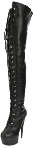 Cinturino da 15 Cm Stivali Neri con Plateau E Tacco Alto Stivali da Donna con Tacco Alto E Coscia Stivali Invernali sopra Il Ginocchio con Cerniera,Nero,36 EU