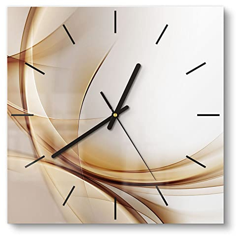 DEQORI Glasuhr | 30x30 cm | Motiv Elegante Goldene Wellen | ausgefallene leise Design Uhr aus Glas | Wanduhr für Wohnzimmer & Küche | moderne Hingucker Uhr für die Wand