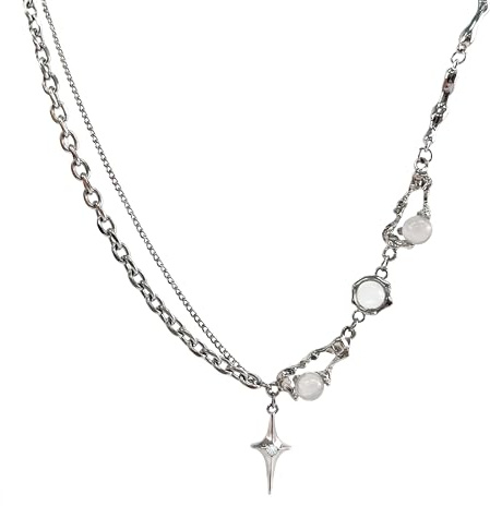 Buyongwant Y2k Irregular Necklace Star Pendant Moonlight Stone Fashion Collar Chain Design Spicy Silver Jewelry for Women Moonstone Star