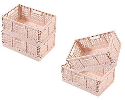 Klappboxen Faltbar Stabil, 4 Stück Klappboxen mit Tragegriff zum Einfachen Transport, 22 * 14,7 * 9,3 cm, Klappkiste Geeignet für Büro, Schlafzimmer, Badezimmer, Raum Aufgeräumt zu Halten, Rosa