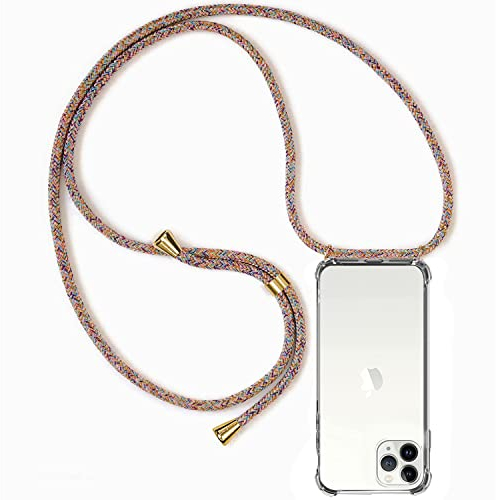 ZYIMOU für iPhone 15 Pro Hülle mit Band, Handyhülle für iPhone 15 Pro Handykette Hülle mit Kette Schutzhülle Kordel zum Umhängen Transparent Weich TPU Silikon Bumper, Rainbow