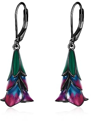 Tulpe Ösen Ohrringe Sterling Silber Goth viktorianischen roten Blume baumeln Tropfen schwarz Schmuck für Frauen