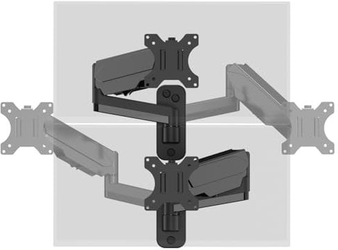 UPGRAVITY 2 Pack Single Monitor Wall Mount for Flush/Vertical Setup, Computer Monitor Wall Arm for Two 17-32 inch Flat/Curved Screens, Fully Adjustable Gas Spring Wall Mounted Stand