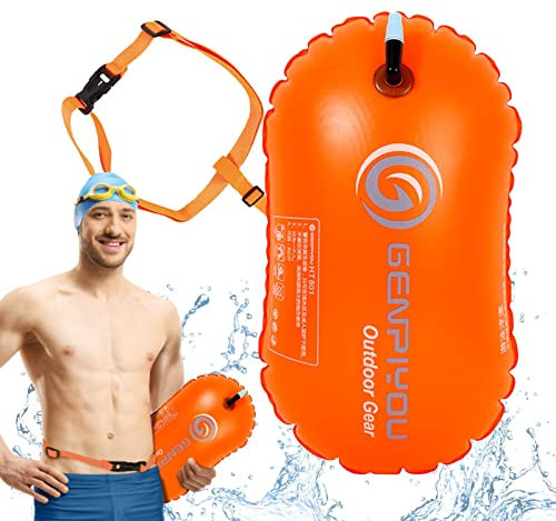 Bouée de natation flottante de sécurité | Sac étanche et flotteur de bouée aux couleurs vives pour les triathlètes | Natation en eau libre, plongée en apnée - Flotteur de sécurité avec ceinture Qarido