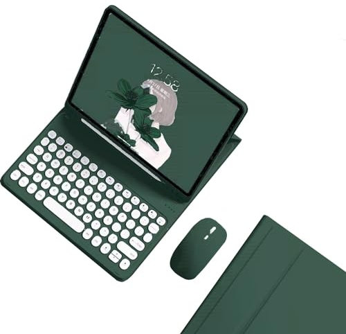 Kaidisen Funda con teclado para Galaxy Tab S6 Lite de 10.4 pulgadas con mouse Bluetooth, tecla redonda desmontable, verde oscuro