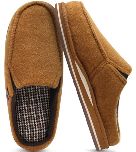 ONCAI Hausschuhe Herren mit Orthopädische Arch Support, Komfort Baumwolle Memory Foam Plantar Fasciitis Haus Hausschuhe Warme Clogs Indoor Outdoor Rutschfest Gummisohle Filz Khaki Größe 48