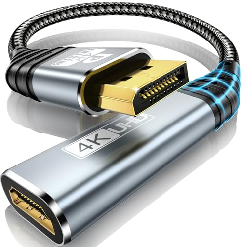 YUETUOL Adaptateur DisplayPort vers HDMI, Moniteur 4K DP vers HDMI (mâle vers Femelle), Adaptateur DP vers HDMI unidirectionnel Compatible avec Ordinateur de Bureau, Ordinateur Portable, Carte Graphi