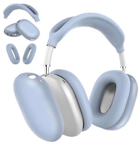MyGadget Zubehör Set kompatibel mit Apple Airpods Max [3 in 1] - 1x Kopfband Abdeckung | 2X Ohrpolster jeweils für Innen & Außen - Silikon Hüllen in Hell Blau