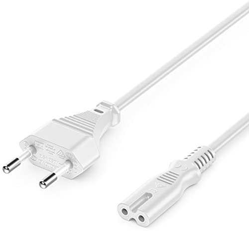 deleyCON Cordon D’Alimentation 10 m - Fiche Euro Type C vers Prise IEC C7 (Figure 8) - pour TV, Lecteur Blu-Ray et Petits Appareils - Blanc