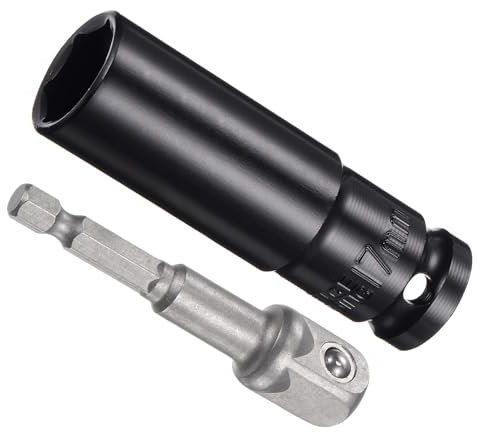 CoCud Coffret de Douilles à Choc, Douille de 17 mm, Longueur de 3 Pouces, Carré d'Entraînement de 1/2 Pouce, à 6 Pans en Acier CR-V avec Adaptateur de Douille de 1/4 Pouce