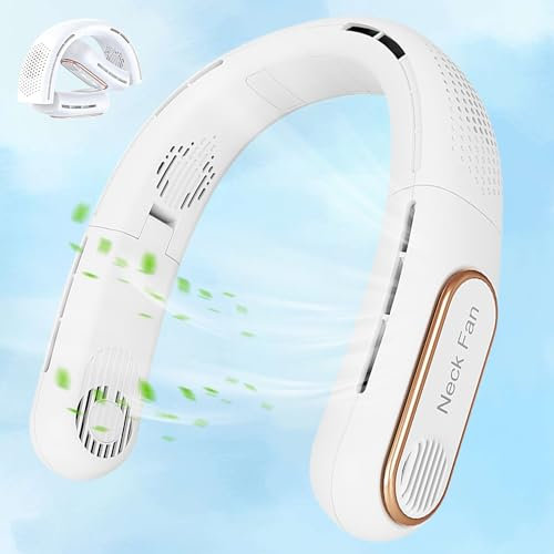 Coastacloud Portable Neck Fan, 4 Turbo Foldable Bladeless Neck Fan, 3 Speeds Adjustment 360° Cooling Airflow With LED Display, Hands Free Wearable Personal Neck Fan Rechargeable 4000mAh