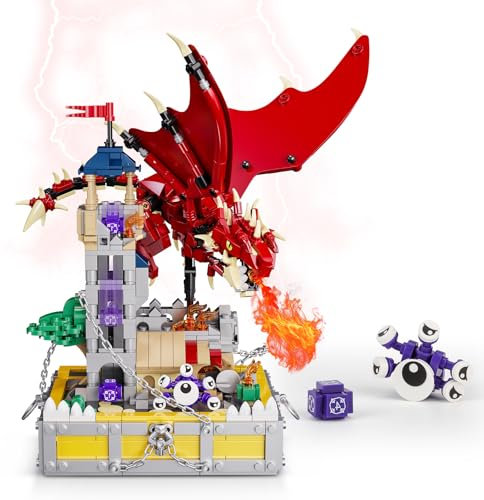 QLT QIAOLETONG Ideas Dragons & Treasures Castle Klemmbausteine Baustein,Wachturm Architecture mit magischem Würfel und Schielmonster, Geschenk für Jungen 6-14 (927 PCS)