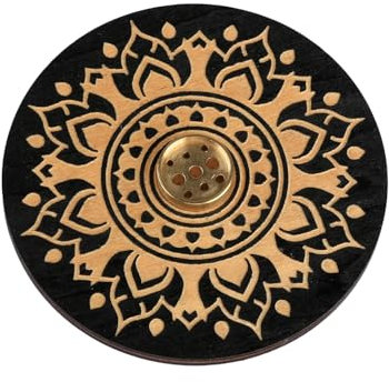 Thyonta Wooden Disc Incense Holder Meditation Incense Burner for Inserting Incense and Catching Dust for Home Decoration, Meditation, Yoga(Eclipse)