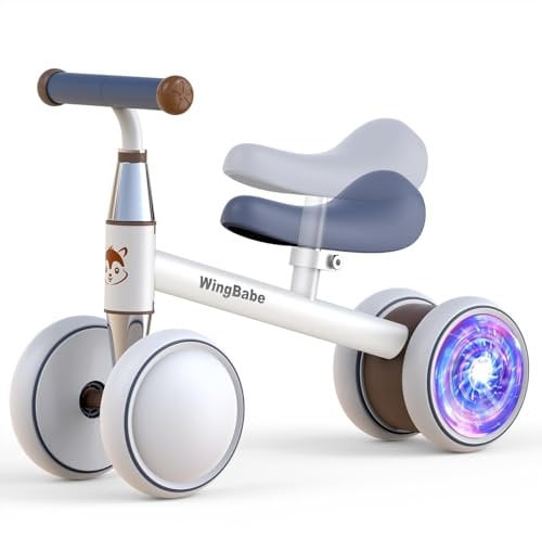 WINGBABE Kinder Laufrad ab 1-2 Jahr Balance Lauflernrad Spielzeug mit Vierrädriger Leuchtender Kinderspielzeug Geschenke 10-24 Monate/Moins de 90cm Baby mit V Verstellbarer Sitz,Spielzeug