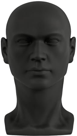 MEHOOSPVN Männlich Modellkopf, Haarperücken Schaufensterpuppe Kopf, PVC Perückenkopf Dekokopf, 50CM Mannequin Kopf für Helme Mützen Brillen Kopfhörer und Perücken Für Geschäfte, Salons Oder Schwarz