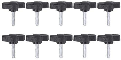 QUARKZMAN M4 x 20mm Ala Mango Perilla, 10pcs Manija de Sujeción Forma T Pomo de 27mm Ancho de Pulgar Tornillo de Cabeza Moleteada Rosca Macho Estándar para Instrumentos Carpintería, Negro
