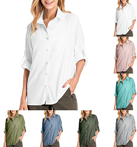 Maglia Anti UV Donna Camicia UPF 50+ Protezione Maglietta UV Maglietta Trekking Donna Camicetta Protezione Solare Maglietta a Manica Lunga Blusa Traspirante per Escursionismo Mare Spiaggia Piscina