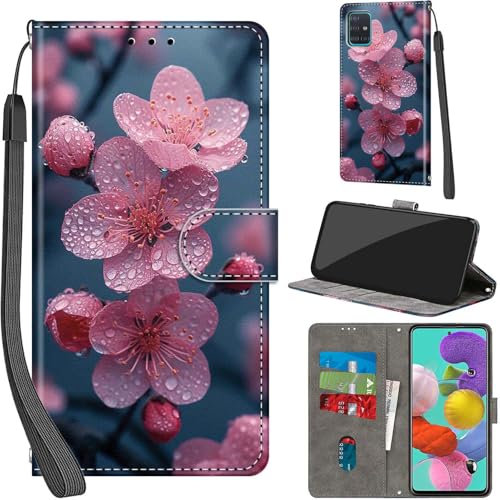 Handyhülle für Samsung Galaxy A51 / M40S Hüllen Premium Leder Case Klappbar Wallet Magnet Kartenfach Standfunktion Schutzhülle kompatibel mit Samsung A51 Cover,Blume