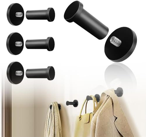 HJIAMA 4 Stück Kleiderhaken, Wandhaken, Edelstahlhaken, Hohe Tragfähigkeit, mit Expansionsrohr und Schrauben, Schwarze Wand Haken, Geeignet für Küche, Badezimmer, Wohnzimmer