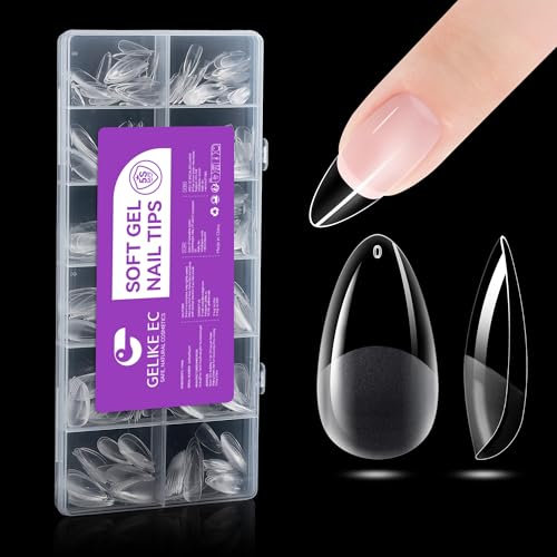 Gelike ec Capsule Americaine Ongle Gel, Faux Ongles Amande moyen 552 Pièces 12 Tailles Couverture Complète, Semi - mat PMMA Gel Pose Americaine Ongle Transparente