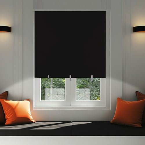 Blackout Blinds Stick on No Drill Cut to Size Roll up Adjustable Window Blind Self Adhesive Portable Temporary Black Out Curtains for Bedroom Kitchen Bathroom Windows French Doors