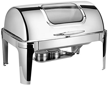 XMWOEIX Roll Top Chafing Dish Buffet-Set 3x1/3 Edelstahl Rechteckiger Buffetherd Speisenwärmer mit Sichtfenster und 2 Brennstoffbehältern, 7,2 l