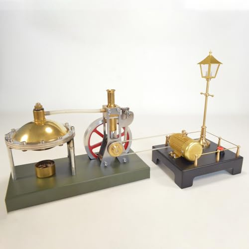NULA Metall Dampfmaschinen Modellbausatz, mit Retrol-Mini-Dampferzeuger und Lampenszene, 40+PCS Retro Vertikaldampfmaschinenmodell mit kugelförmigem Kessel Physisches Spielzeug für Erwachsene
