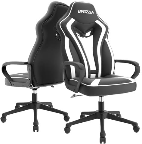 bigzzia Gaming Stuhl Computerstuhl Ergonomisch - Gamer Stuhl Bürostuhl mit Höhenverstellung Wippfunktion Feste Armlehne für Erwachsene Junge Mädchen (Schwarz-Weiß)