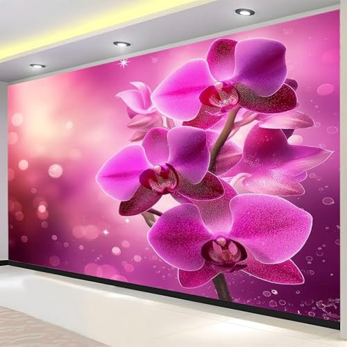 Luowenji Papier Peint Panoramique Fleur Violette 350x256 cm 3D Papier Peint Intissé Orchidée Photo Trompe l'oeil Poster Geant Mural Salon Chambre Enfant Chambre Décoration Murale a.1709