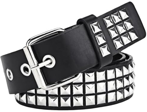 Yiqicomle Nietengürtel Punkgürtel Rock Nietengürtel Ledergürtel mit hellen Pyramidennieten Schwarz Nieten Gothic Gürtel für Damen Herren, Schwarz , One size