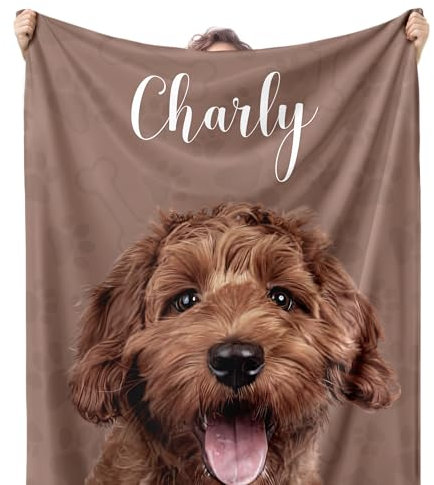 WAUZY Personalisierte Hundedecke mit Foto | Kuscheldecke mit Foto und Name vom Hund - Personalisiertes Geschenk für Hundebesitzer & Hundeliebhaber (Foto & Name)
