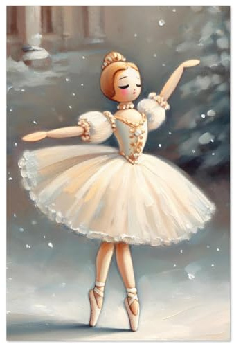 Super Poster World Vintage Christmas Ballerina in The Nutcracker Ballet Oil Painting Neutral Colors Xmas Wall Art Print Classic Semi-Glossy Paper Poster / 30x45 cm / 12x18″